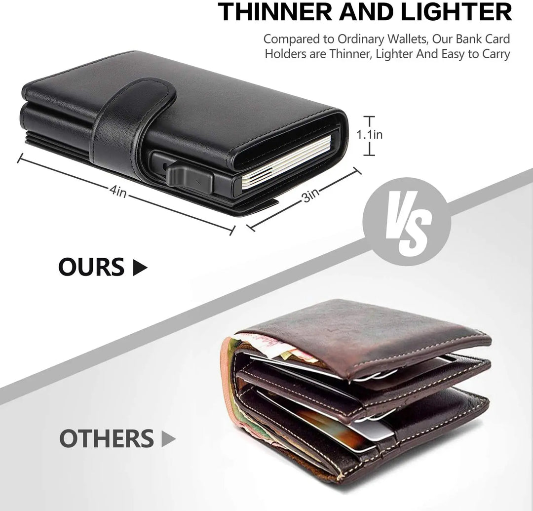 RFID Blocking Slim Trifold Leather Wallet - Men's Card Holder with Coin Pocket