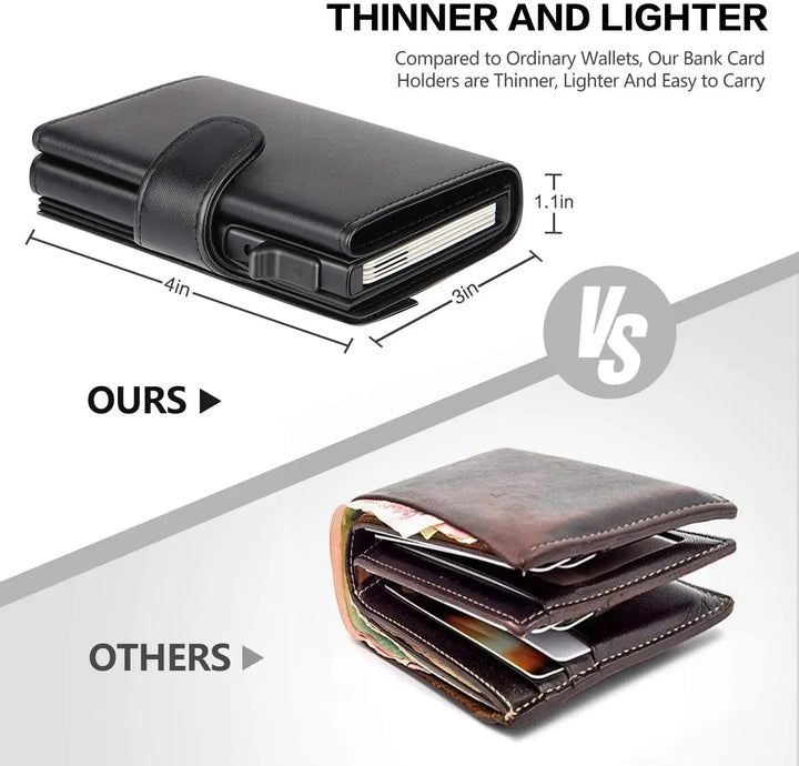 RFID Blocking Slim Trifold Leather Wallet - Men's Card Holder with Coin Pocket