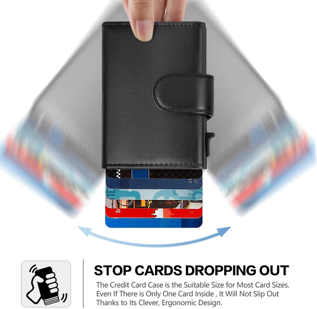 RFID Blocking Slim Trifold Leather Wallet - Men's Card Holder with Coin Pocket