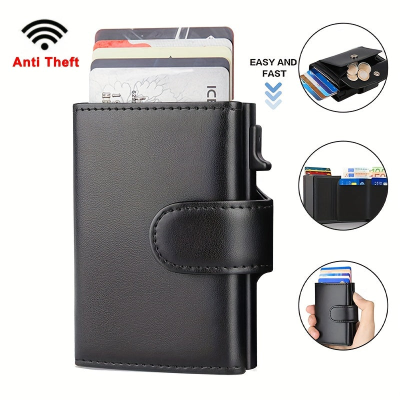 RFID Blocking Slim Trifold Leather Wallet - Men's Card Holder with Coin Pocket