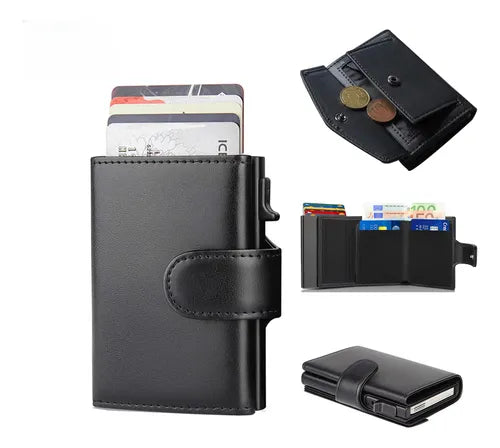 RFID Blocking Slim Trifold Leather Wallet - Men's Card Holder with Coin Pocket