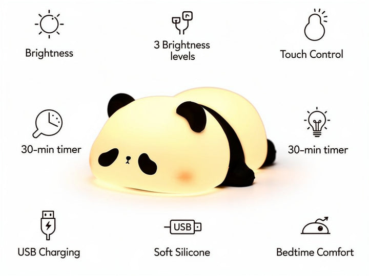 Panda LED Night Light - Touch Control Bedside Lamp for Kids
