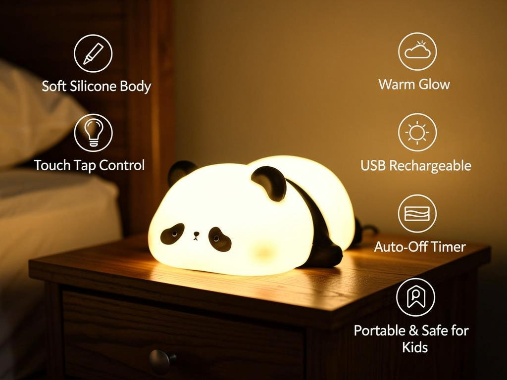 Panda LED Night Light - Touch Control Bedside Lamp for Kids